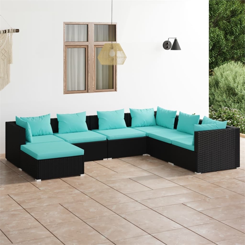vidaXL 7 Piece Steel Garden Lounge Set in Black/Blue