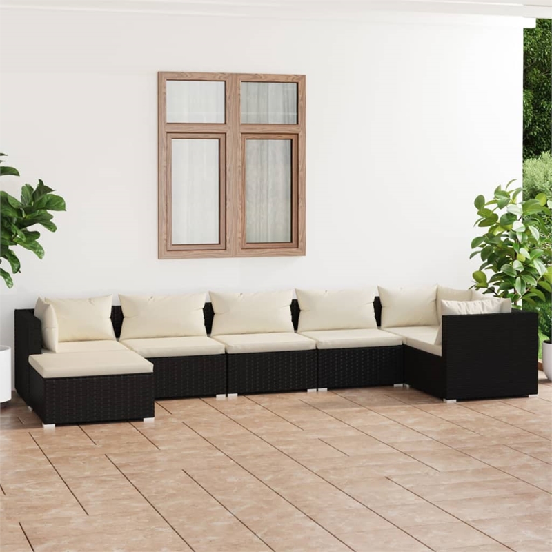 vidaXL 7 Piece Steel Garden Lounge Set in Black/Cream