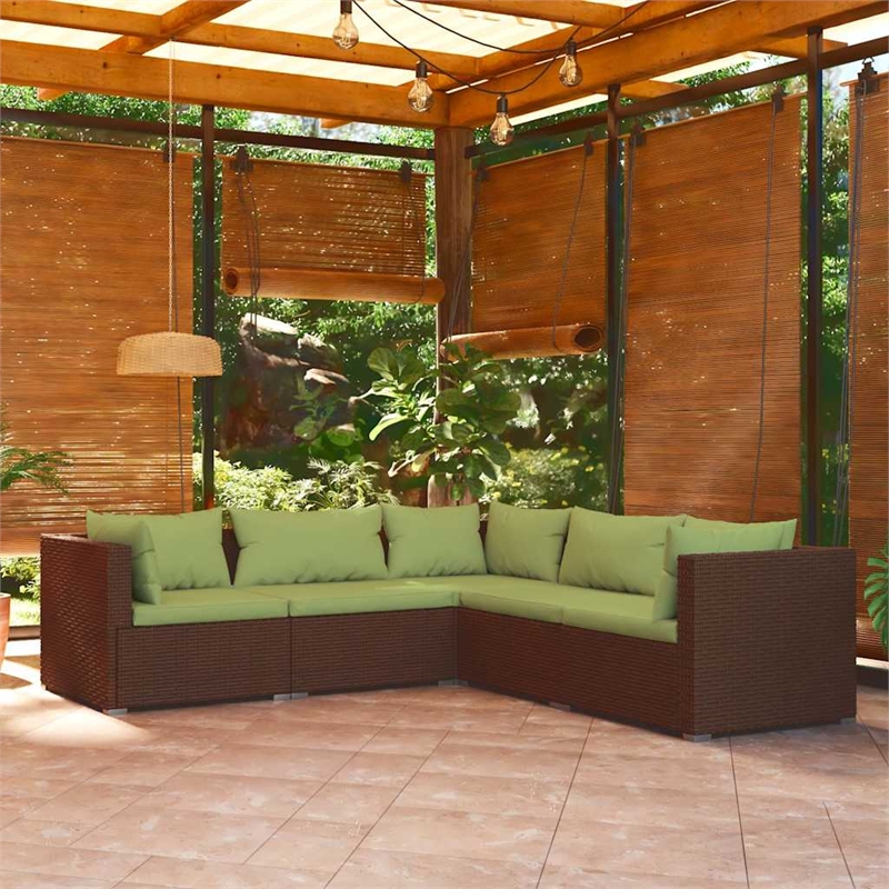 vidaXL 5 Piece Steel Small Garden Lounge Set in Green/Brown