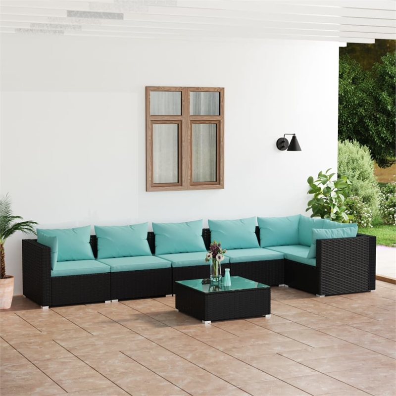 vidaXL 7 Piece Steel Garden Lounge Set in Black/Blue