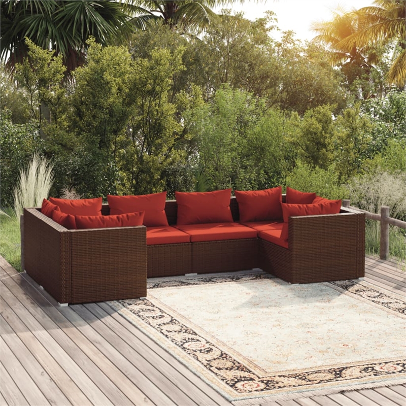 vidaXL 6 Piece Steel Garden Lounge Set in Red/Brown