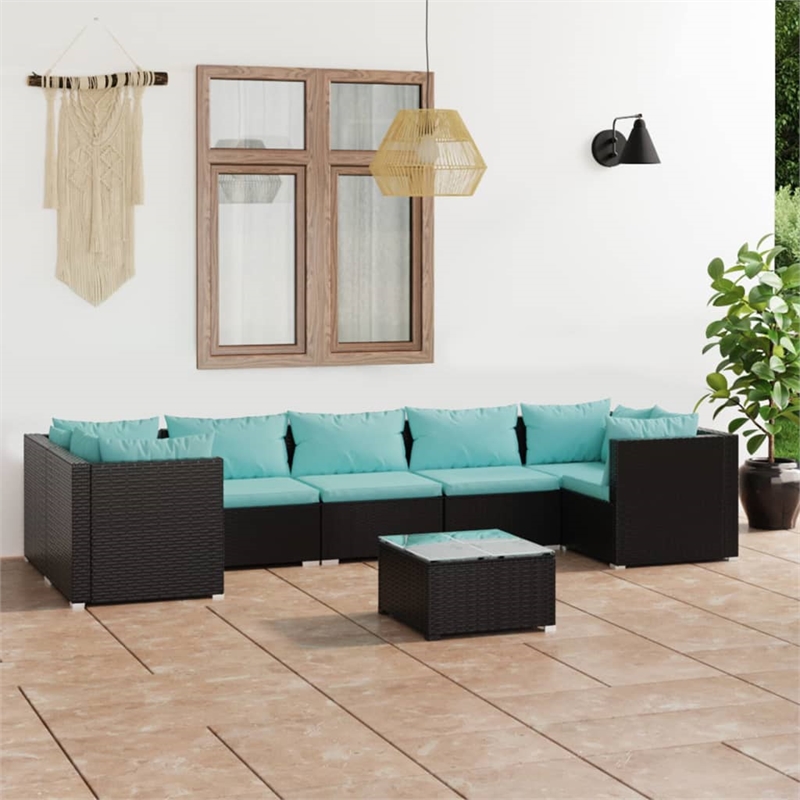 vidaXL 8 Piece Garden Lounge Set in Black/Blue