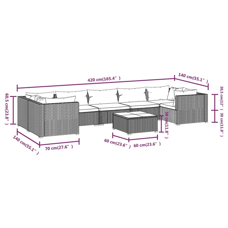 vidaXL 8 Piece Steel Large Garden Lounge Set in Green/Brown