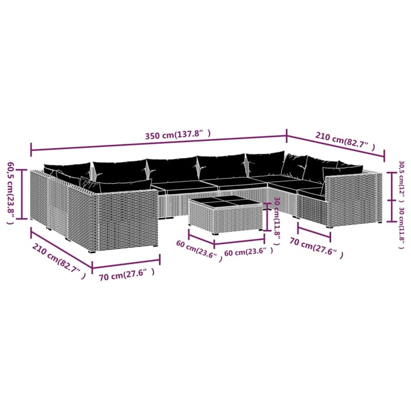vidaXL 10 Piece Steel Garden Lounge Set in Black/Blue
