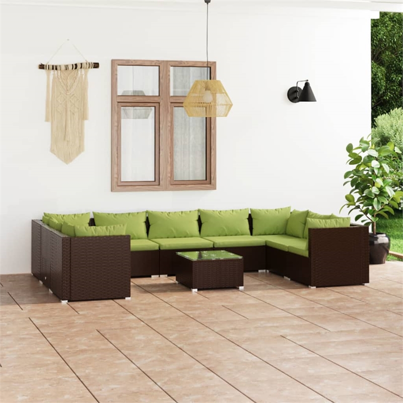 vidaXL 10 Piece Steel Garden Lounge Set in Green/Brown