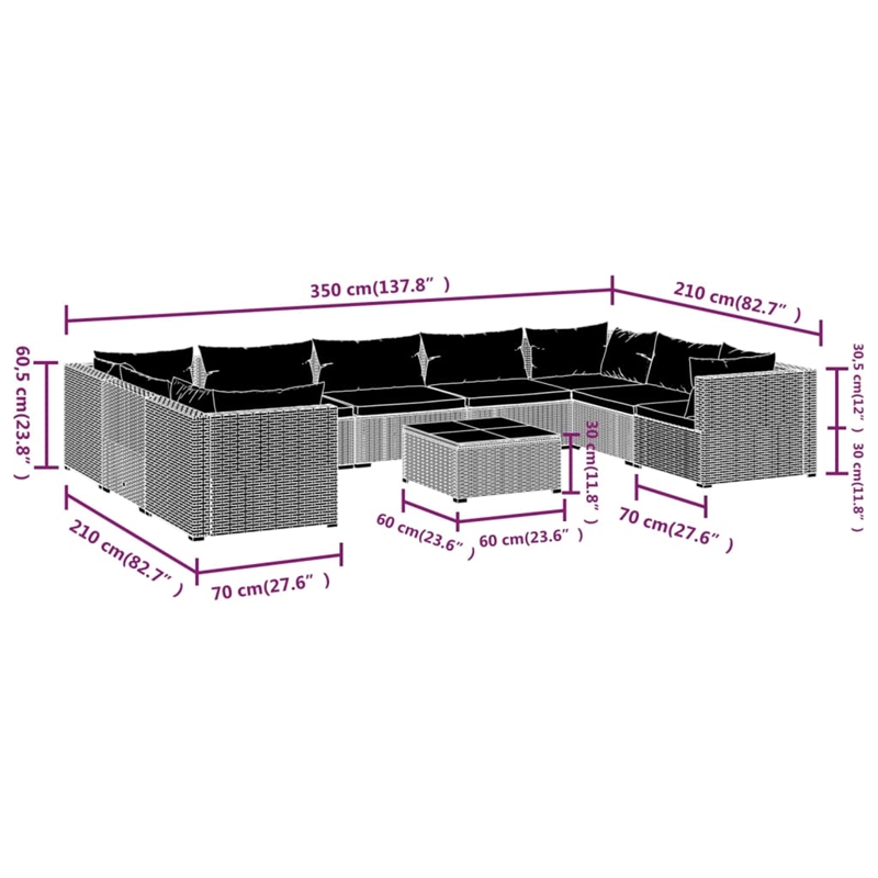 vidaXL 10 Piece Steel Garden Lounge Set in Green/Brown