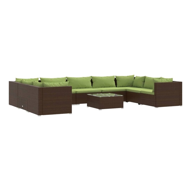 vidaXL 10 Piece Steel Garden Lounge Set in Green/Brown