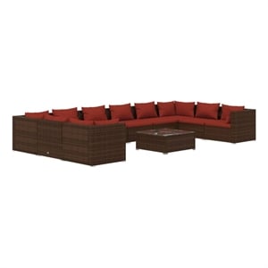 vidaXL 11 Piece Poly Rattan Garden Lounge Set in Red/Brown