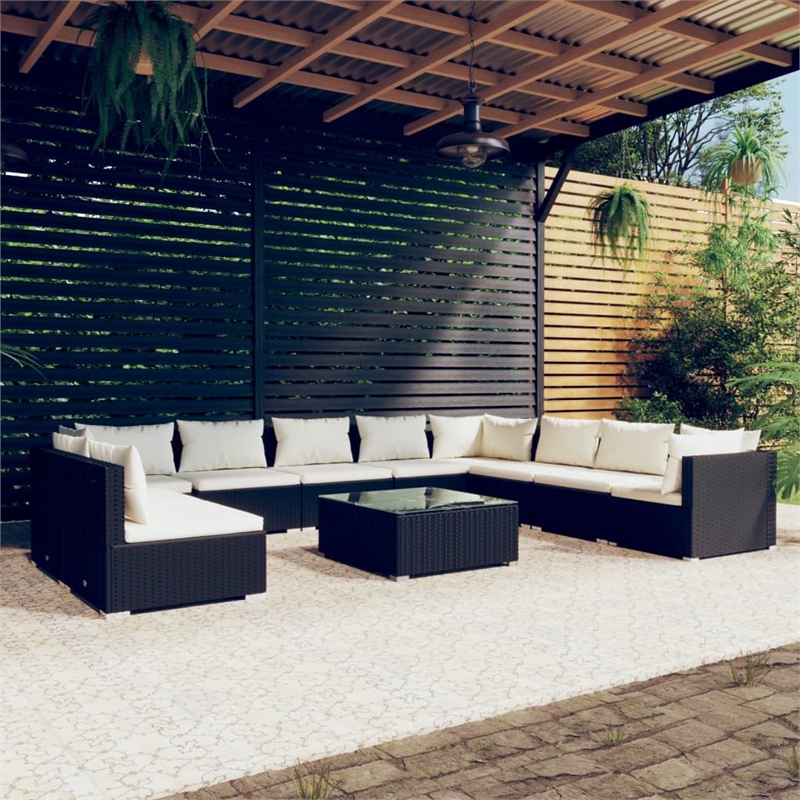 vidaXL 11 Piece Steel Garden Lounge Set in Black/Cream