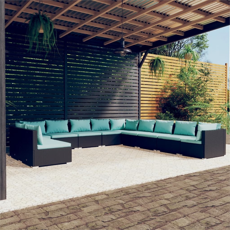 vidaXL 11 Piece Steel Large Garden Lounge Set in Black/Blue