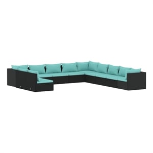 vidaXL 11 Piece Steel Large Garden Lounge Set in Black/Blue