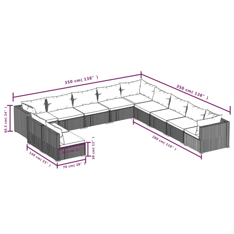 vidaXL 11 Piece Steel Garden Lounge Set in Brown