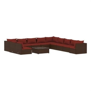 vidaXL 12 Piece Steel Garden Lounge Set in Red/Brown