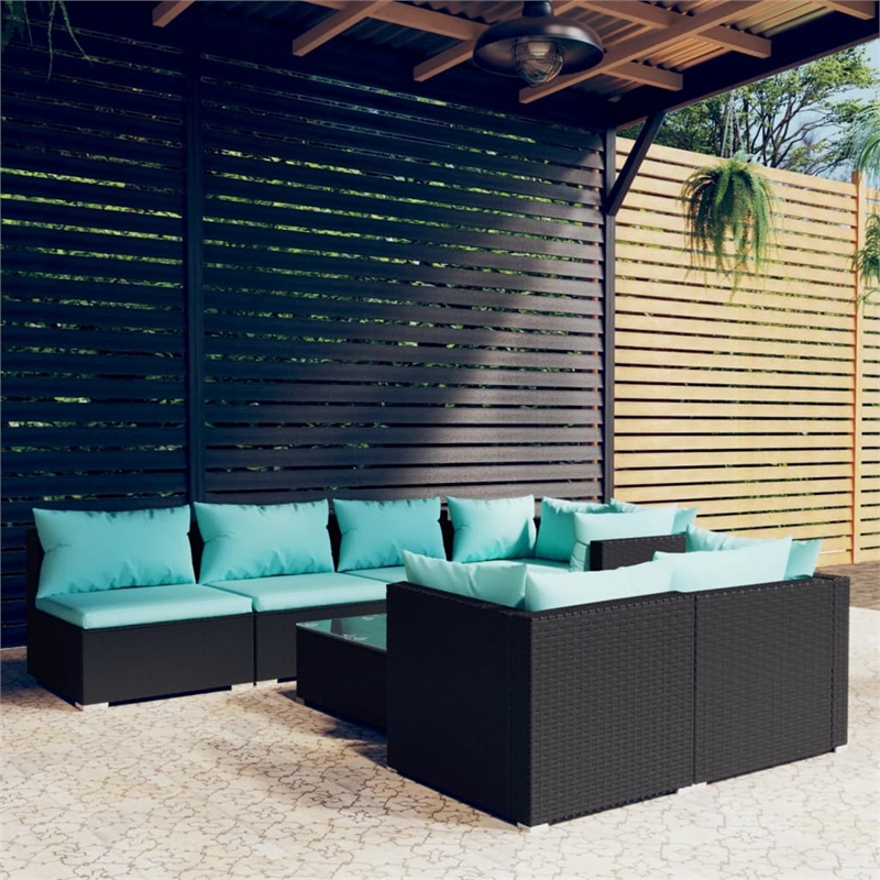 vidaXL 8 Piece Steel Garden Lounge Set in Black/Blue