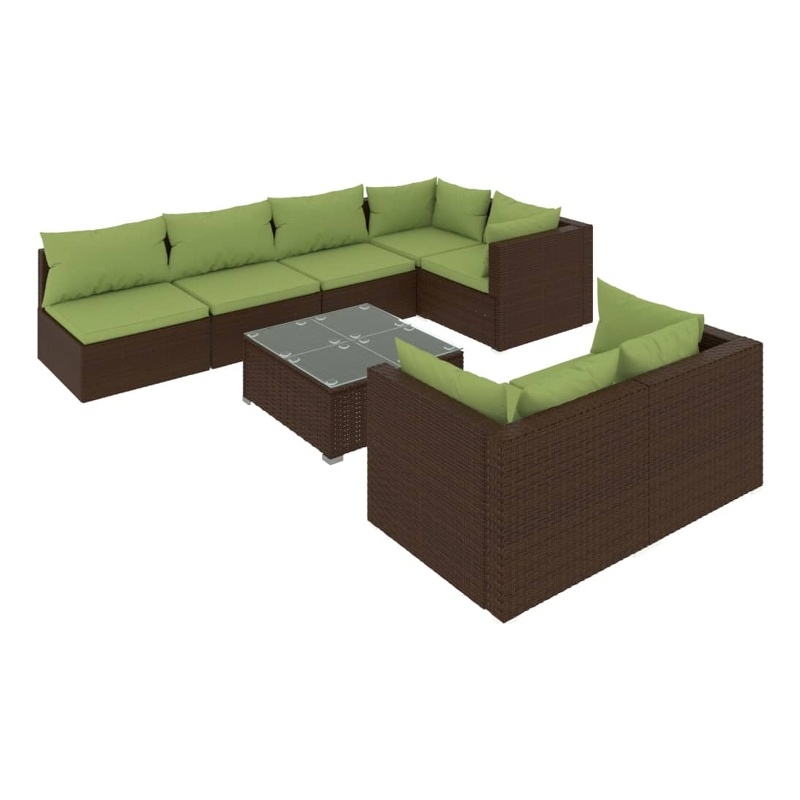 vidaXL 8 Piece Poly Rattan Garden Lounge Set in Brown