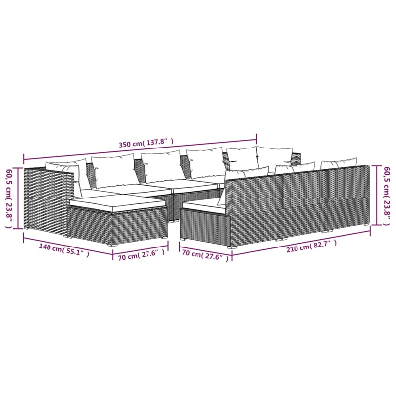 vidaXL 10 Piece Steel Garden Lounge Set in Black/Cream