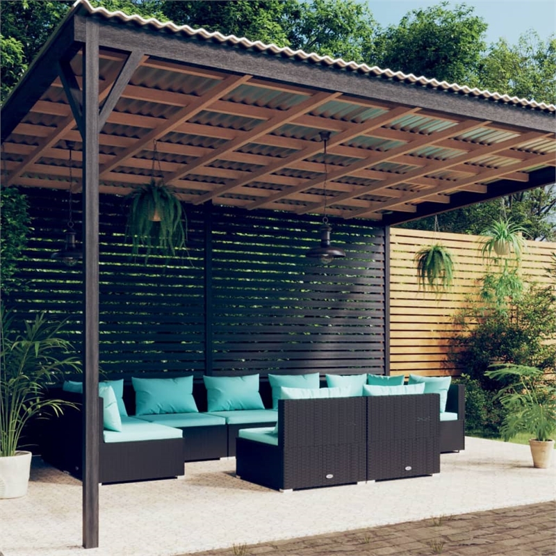 vidaXL 9 Piece Steel Garden Lounge Set in Black/Blue