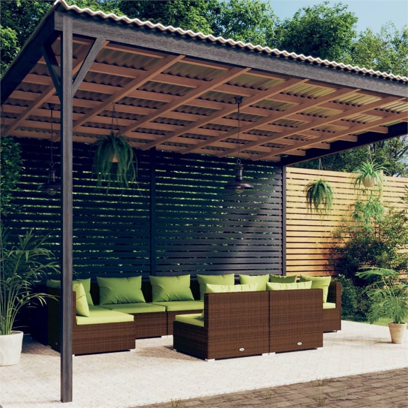 vidaXL 9 Piece Steel Garden Lounge Set in Green/Brown