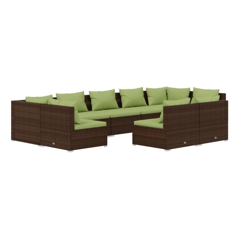 vidaXL 9 Piece Steel Garden Lounge Set in Green/Brown