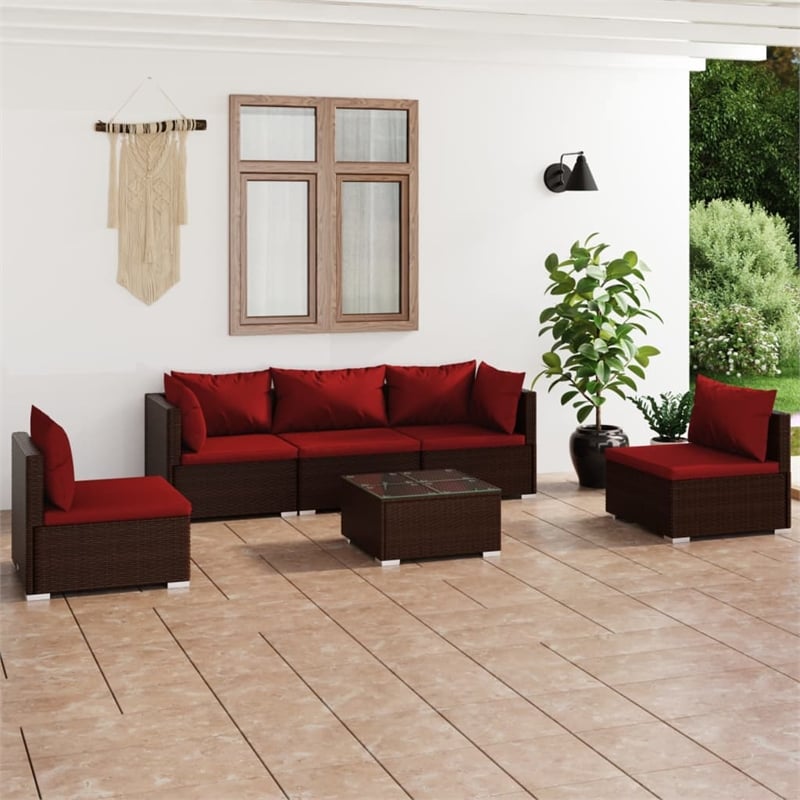 vidaXL 6 Piece Steel Large Garden Lounge Set in Brown