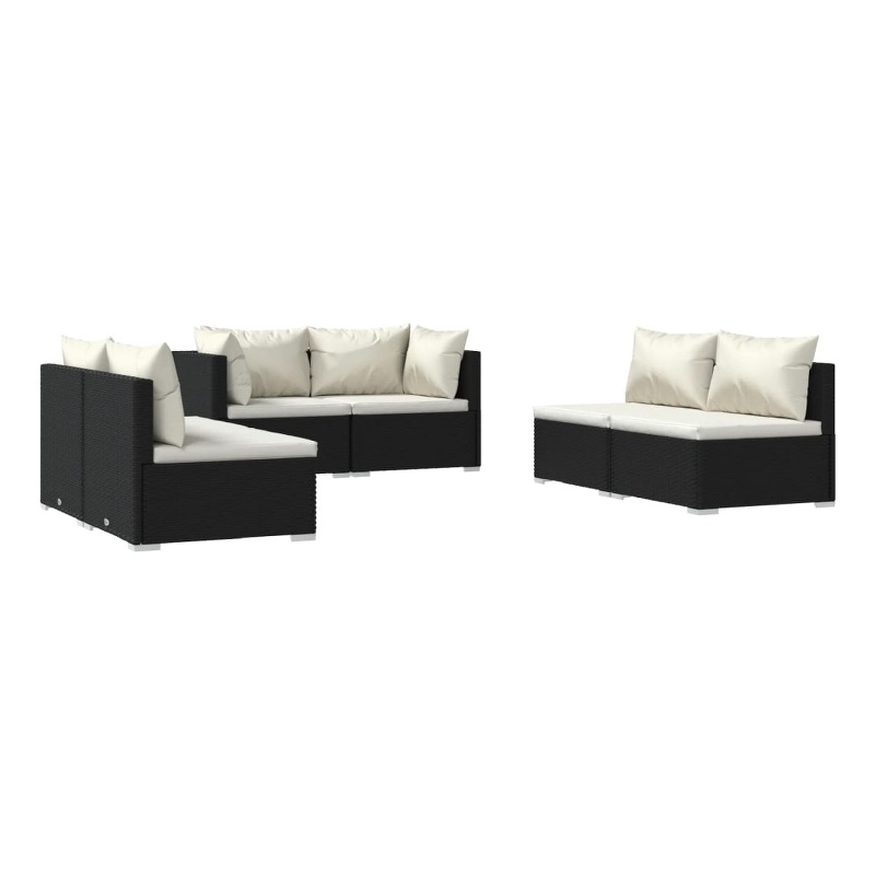 vidaXL 6 Piece Steel Garden Lounge Set in Black/Cream