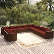 vidaXL 11 Piece Poly Rattan Garden Lounge Set in Red/Brown