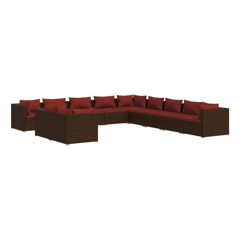 vidaXL 11 Piece Poly Rattan Garden Lounge Set in Red/Brown
