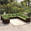 vidaXL 11 Piece Poly Rattan Small Garden Lounge Set in Green/Brown
