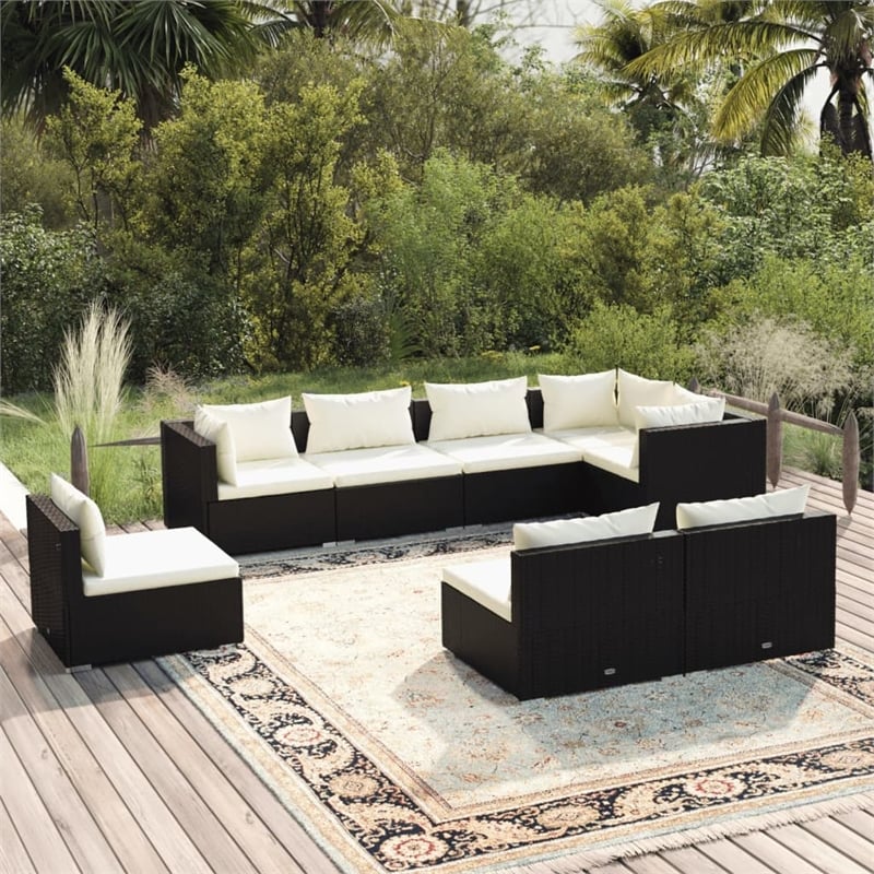 vidaXL 8 Piece Poly Rattan Small Garden Lounge Set in Black