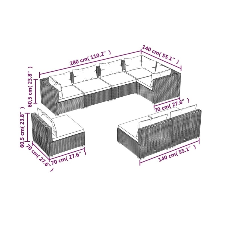 vidaXL 8 Piece Poly Rattan Small Garden Lounge Set in Black