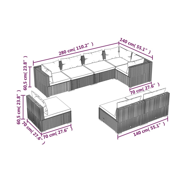 vidaXL 8 Piece Steel Garden Lounge Set in Black/Blue