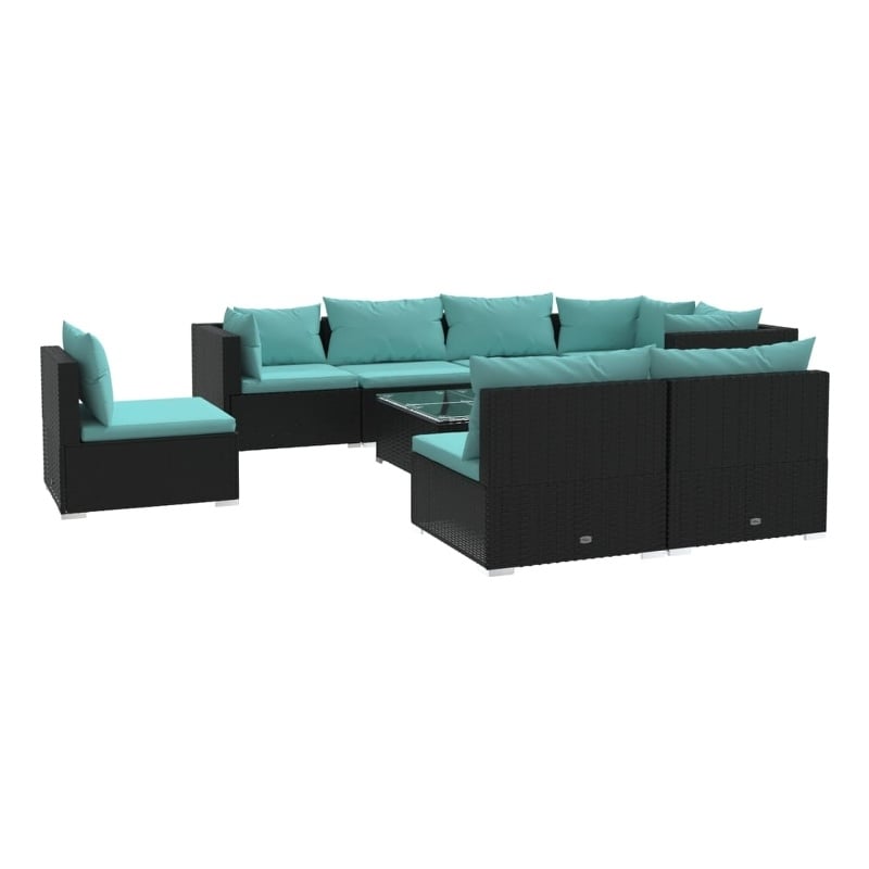 vidaXL 9 Piece Steel Garden Lounge Set in Black/Blue