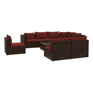 vidaXL 9 Piece Poly Rattan Garden Lounge Set in Red/Brown