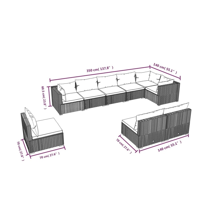 vidaXL 9 Piece Steel Garden Lounge Set in Black/Cream