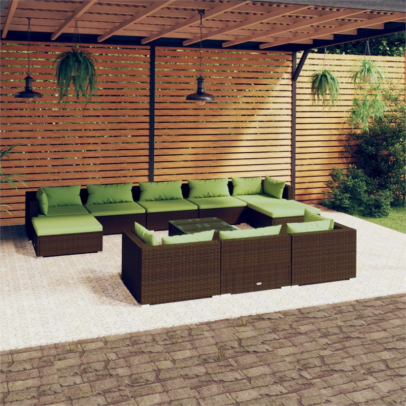 vidaXL 11 Piece Steel Garden Lounge Set in Green/Brown