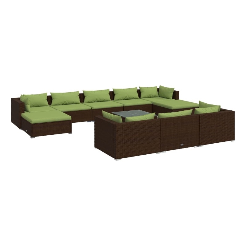 vidaXL 11 Piece Steel Garden Lounge Set in Green/Brown