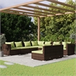 vidaXL 9 Piece Poly Rattan Garden Lounge Set in Green/Brown