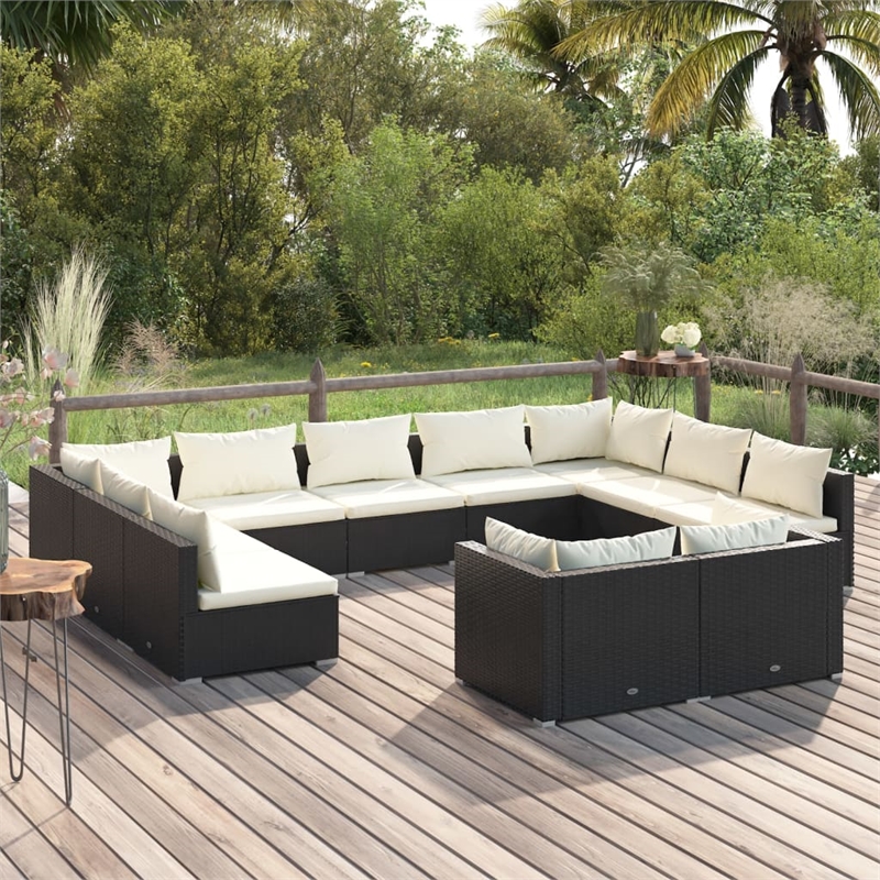 vidaXL 11 Piece Poly Rattan Garden Lounge Set in Black