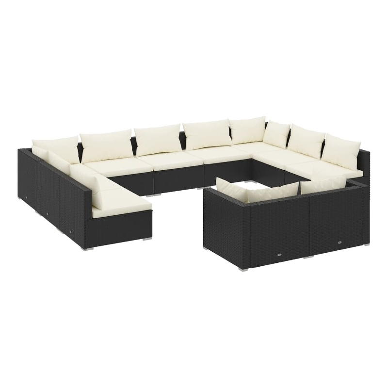 vidaXL 11 Piece Poly Rattan Garden Lounge Set in Black