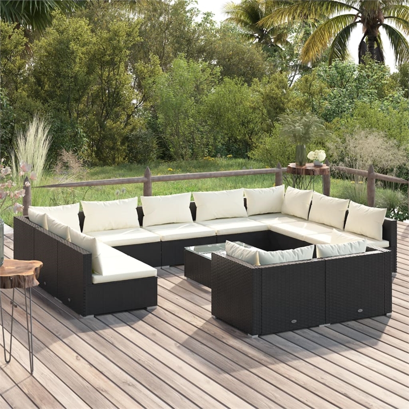 vidaXL 12 Piece Steel Garden Lounge Set in Black/Cream