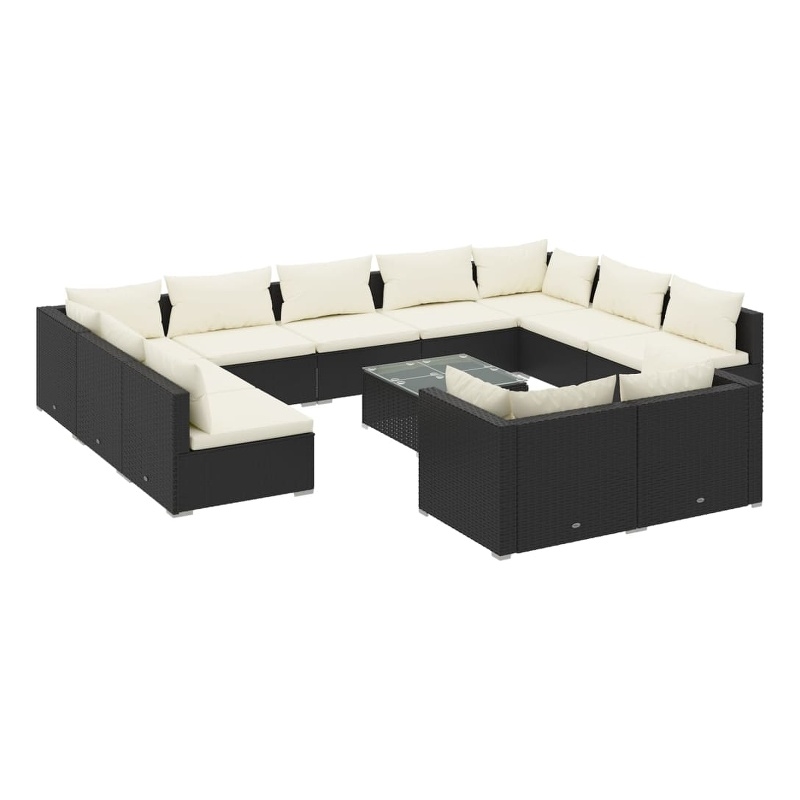 vidaXL 12 Piece Steel Garden Lounge Set in Black/Cream