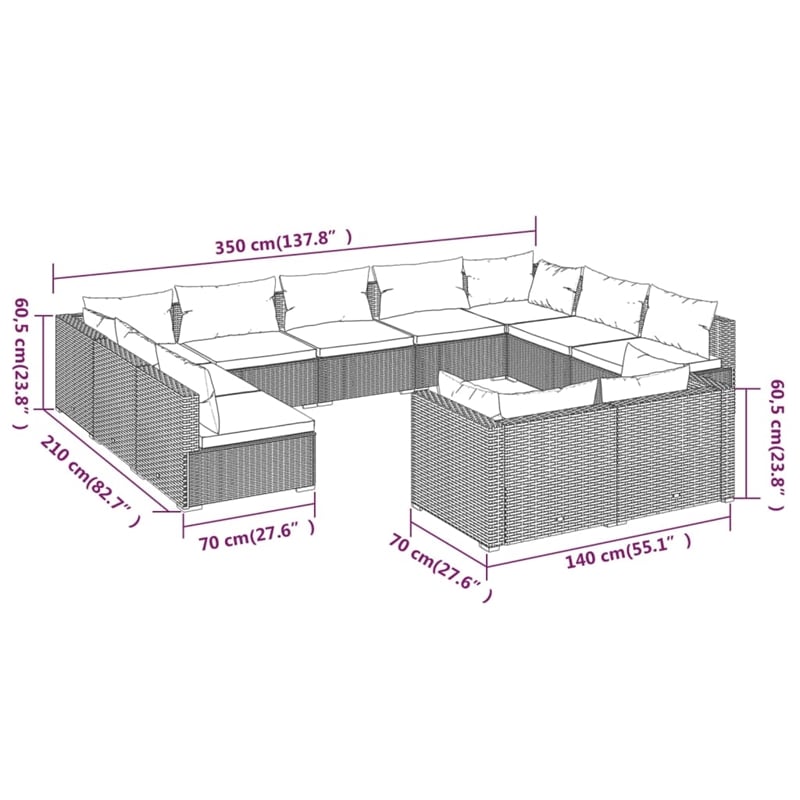 vidaXL 11 Piece Steel Garden Lounge Set in Brown