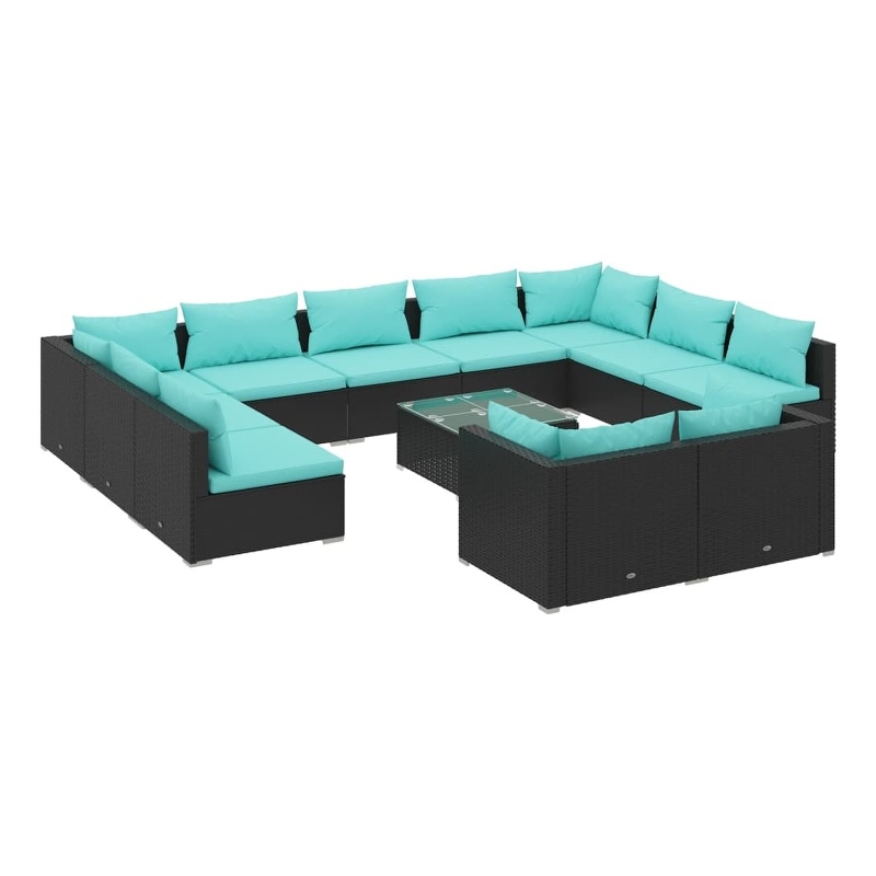vidaXL 12 Piece Poly Rattan Large Garden Lounge Set in Black