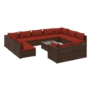 vidaXL 12 Piece Steel Garden Lounge Set in Red/Brown
