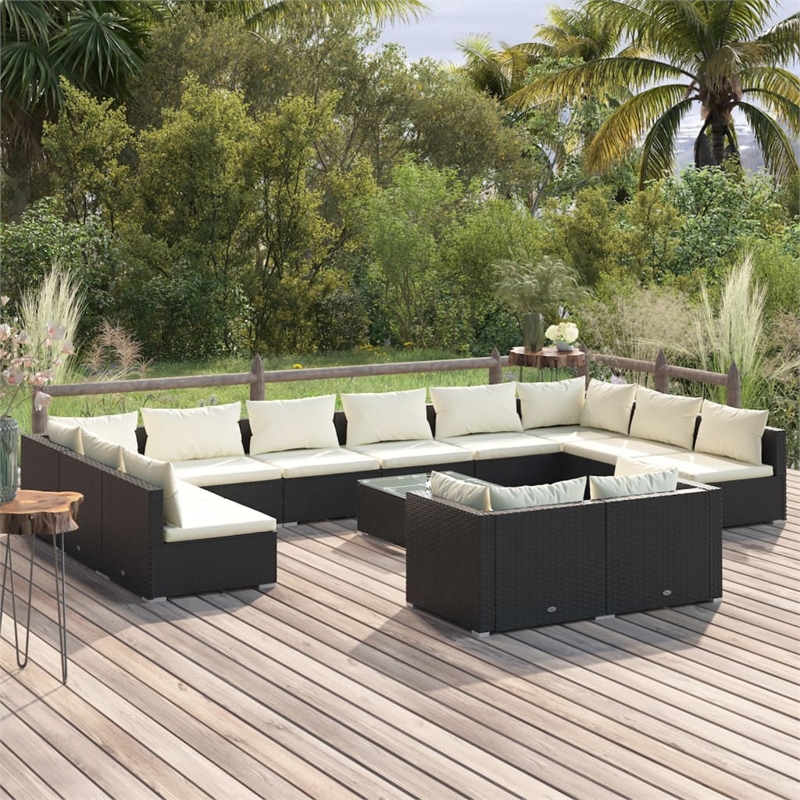 vidaXL 13 Piece Steel Garden Lounge Set in Black/Cream