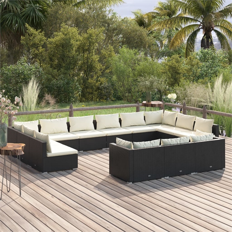 vidaXL 13 Piece Steel Garden Lounge Set in Black/Cream