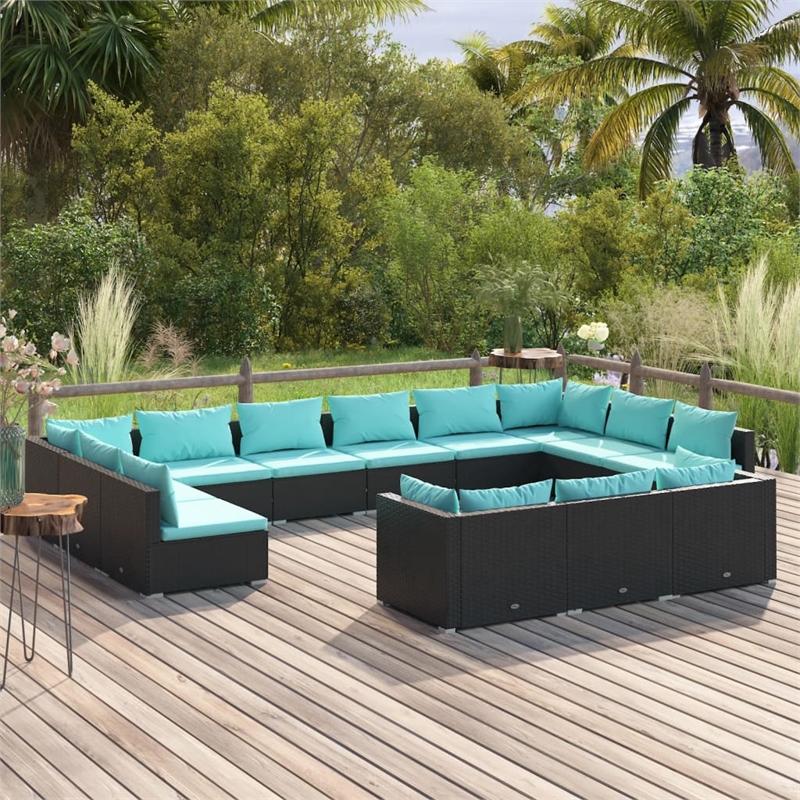 vidaXL 13 Piece Steel Garden Lounge Set in Black/Blue