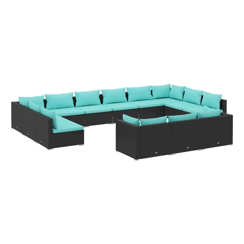 vidaXL 13 Piece Steel Garden Lounge Set in Black/Blue