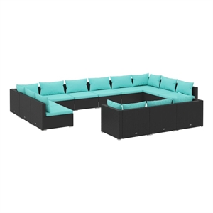 vidaXL 13 Piece Steel Garden Lounge Set in Black/Blue