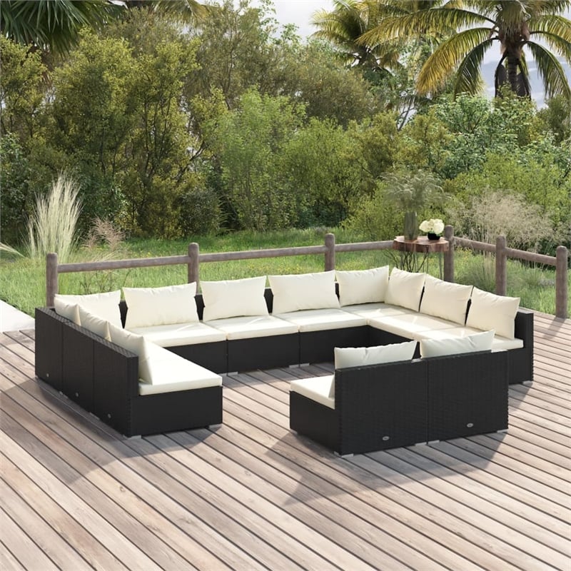 vidaXL 11 Piece Steel Garden Lounge Set in Black/Cream